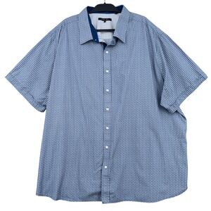 Synergy Button Down Shirt Mens 4XL 100% Cotton Blue Geometric Short‎ Sleeve